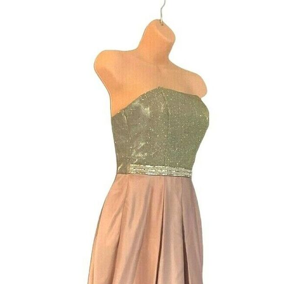 Speechless Spaghetti Strap Satin Silver Sparkle Tulle Evening Gown Prom Dress - Picture 10 of 12